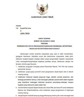 Sikapi Demo Anarkis, Gubernur Khofifah Keluarkan SE Keamanan Jawa Timur