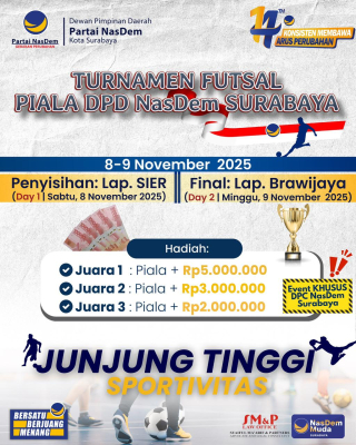 HUT ke-14, Partai NasDem Surabaya Gelar Turnamen FUTSAL, Hadiahnya Jutaan Rupiah