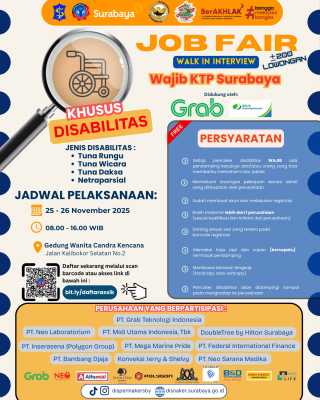 Kesetaraan Kerja, Pemkot Surabaya Gelar Job Fair Khusus Disabilitas 25-26 November 2025