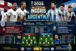 Prediksi Skor Inggris vs Argentina Semifinal Piala Dunia 2026: Messi atau Kane yang Cetak Gol?