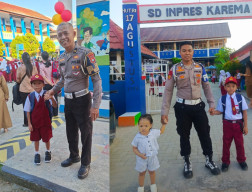 Gerakan Ayah Mengantar Anak di Hari Pertama Bersekolah Polda Sulbar, Kombes Memo Ardian: Punya Dampak Psikologis Anak