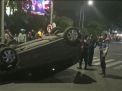 Pengemudinya Mabuk, Ngantuk, dan Kebut-kebutan, Mobil Honda Brio Ini Tabrak Trotoar hingga Terbalik