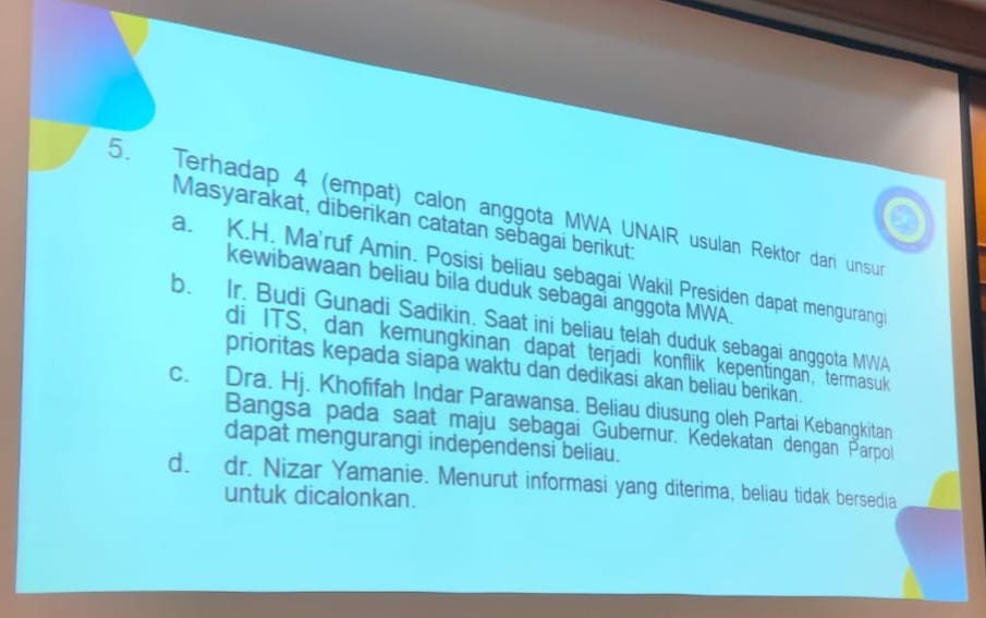 pemaparan di agenda MWA Senin ini (19/9/2022)