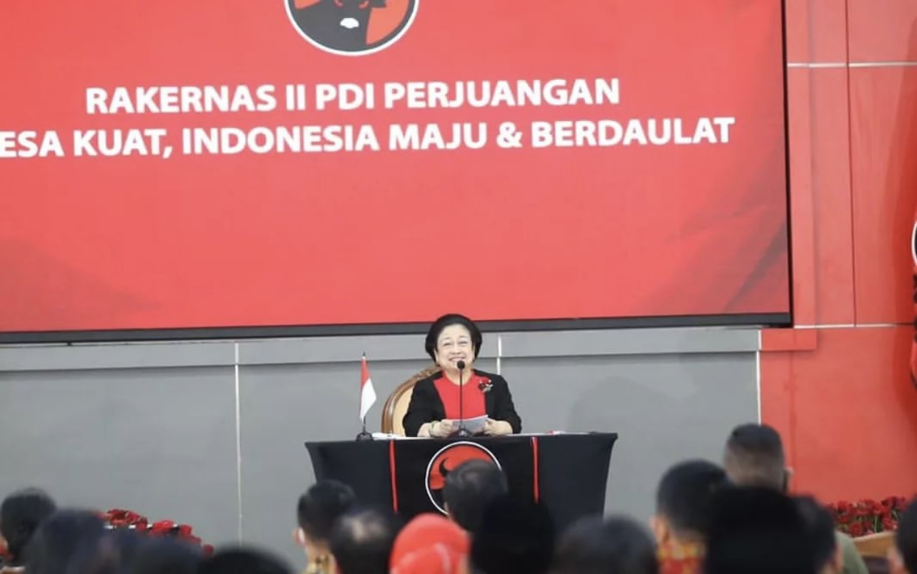 Megawati dalam acara Rapat Kerja Nasional (rakernas) II PDIP di Sekolah Partai PDIP, Jalan Lenteng Agung, Jakarta Selatan, Selasa (21/6)
