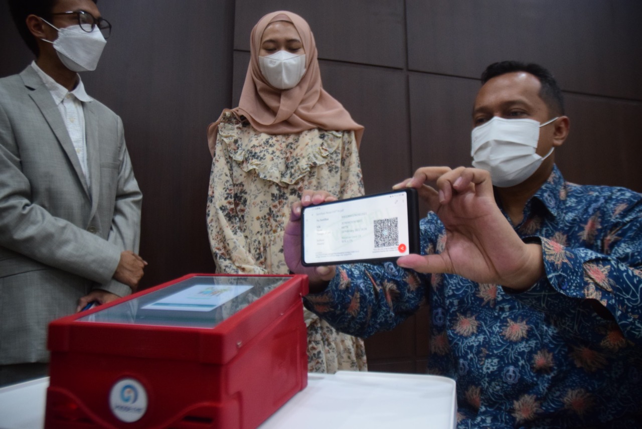 Uji alat I - Nose C19 di RSI Jemursari, Kota Surabaya, Senin (22/2). Alat I-Nose C19 tersebut diciptakan oleh ITS dengan tujuan untuk mendeteksi virus Covid-19.