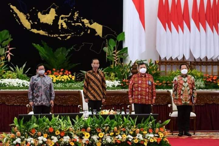 Presiden dalam acara Peresmian Pembukaan Rapat Koordinasi Nasional Pengawasan Intern Pemerintah Tahun 2022 di Istana Negara, Jakarta