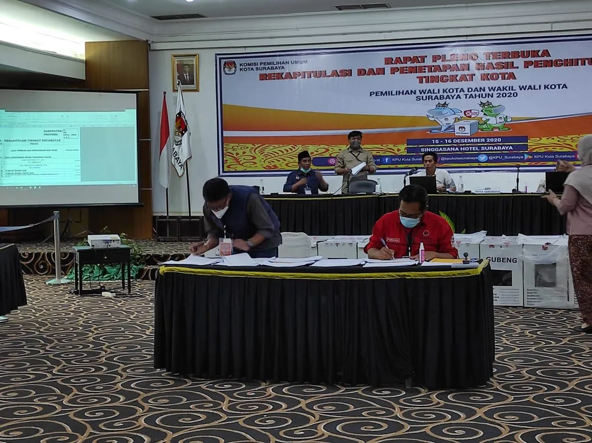 Rekapitulasi Pilwali Surabaya Tuntas, Eri-Armuji Unggul 145 Ribu Suara