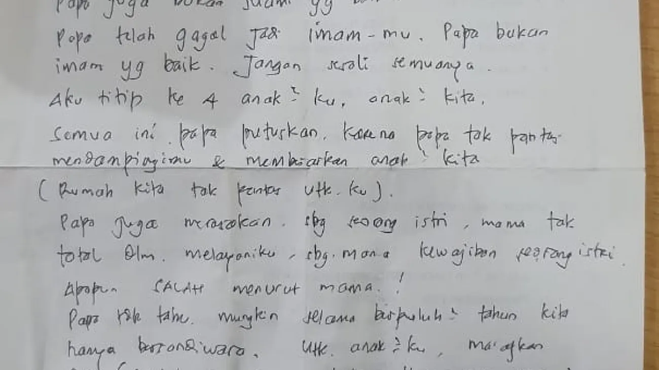 Papa Bukan Imam yang Baik, Ini Isi Lengkap Surat Wasiat Pria Diduga Driver Ojol yang Bunuh Diri Melompat dari Jembatan Suramadu