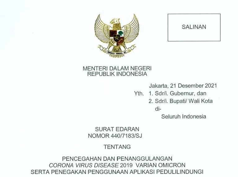 Mendagri Terbitkan Edaran Pencegahan dan Penanggulangan Varian Omicron