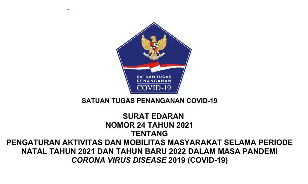Satgas Covid-19 Terbitkan SE Pengaturan Aktivitas Masyarakat selama Periode Nataru