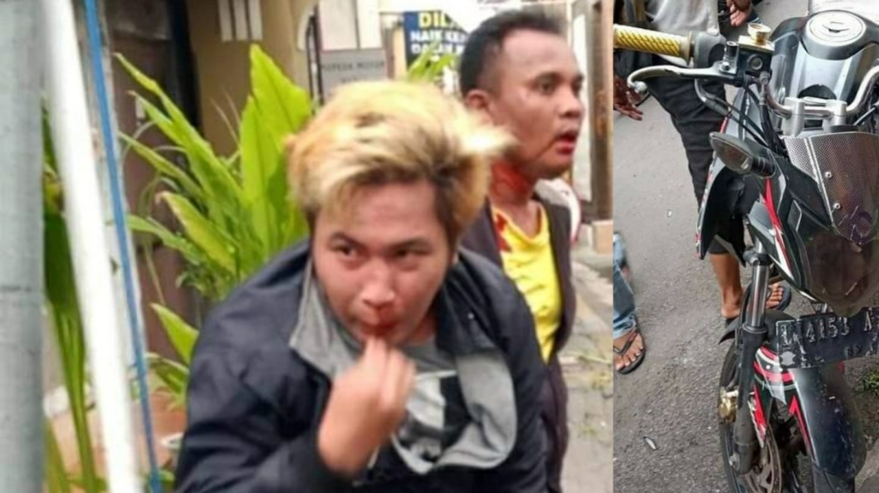 Tangkapan video Kedua pelaku dan motor yang digunakan untuk sarana menjambret. 