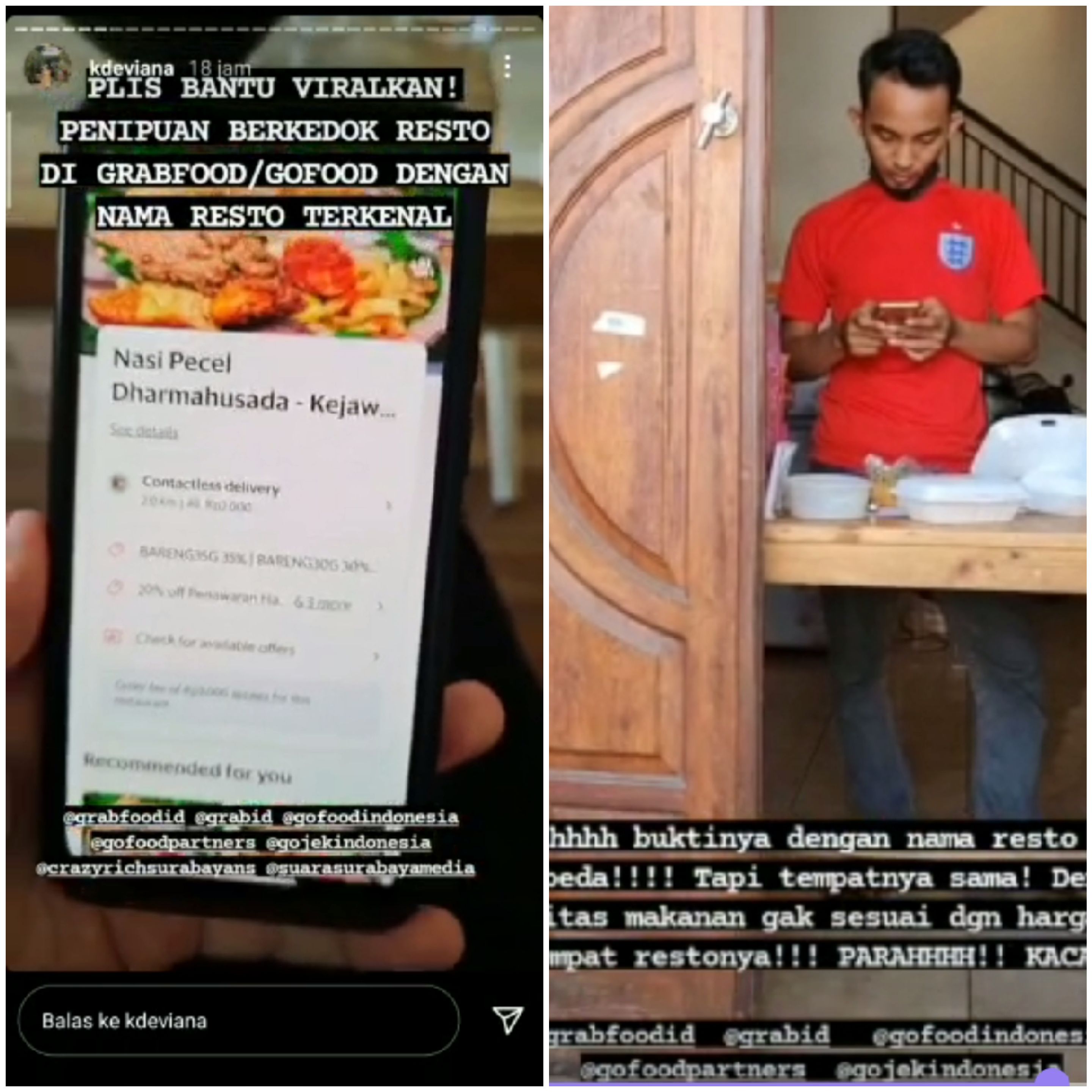 tangkap layar video seorang wanita yang kecewa dengan penipuan berkedok restoran di daerah Darmahusada Kota Surabaya, Instagram @kdeviana.