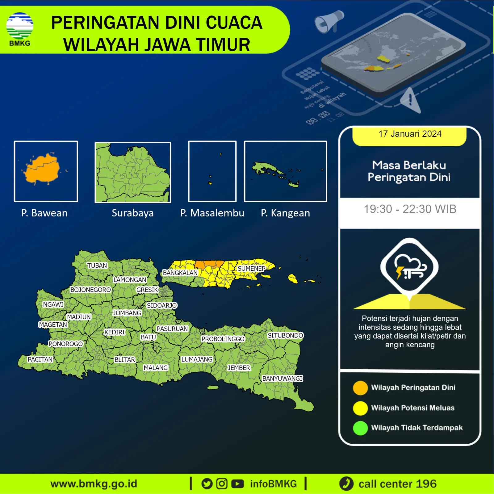 BMKG : Waspadai Cuaca Ekstrem di Jatim hingga 23 Januari 2024