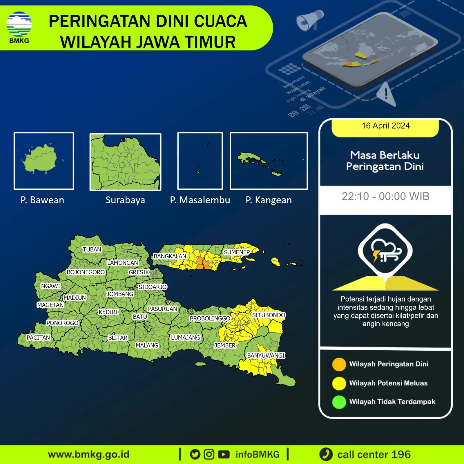 BMKG Juanda : Cuaca Ekstrem Berpotensi Terjadi di Jawa Timur hingga 21 April 2024