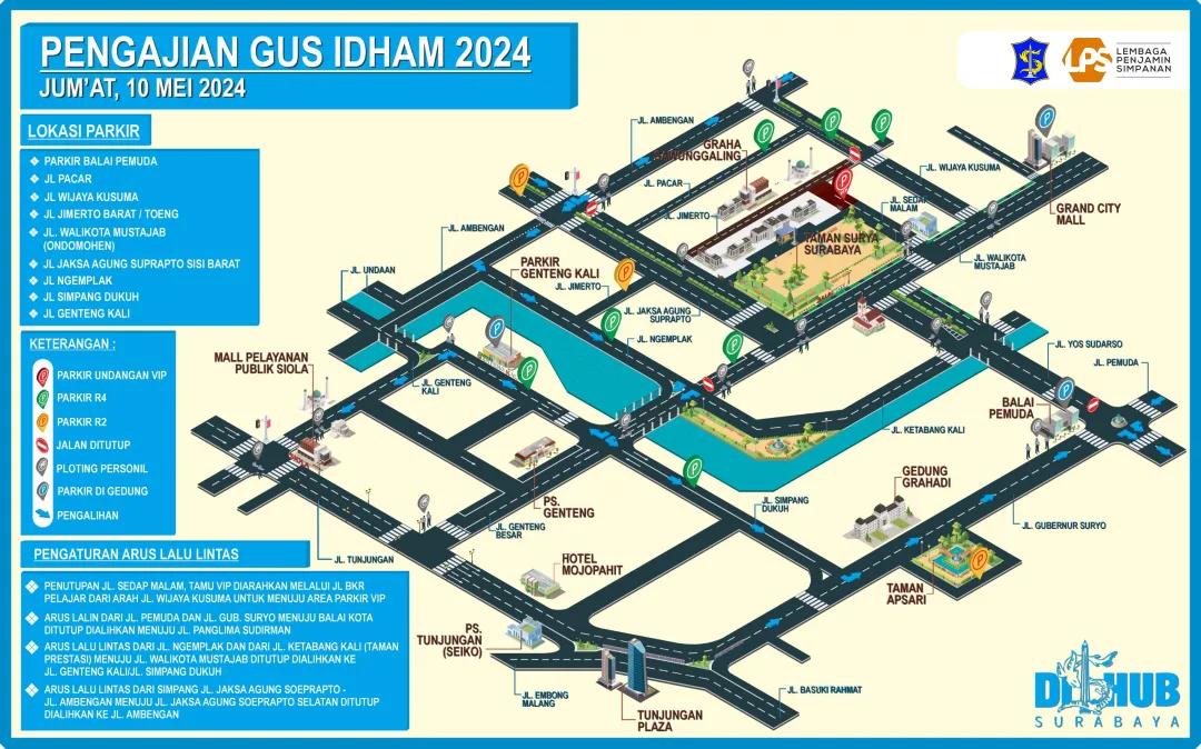 Pengajian Gus Iqdam di Balai Kota Surabaya, Pemkot Alihkan Arus Lalu Lintas dan Siapkan Titik Parkir