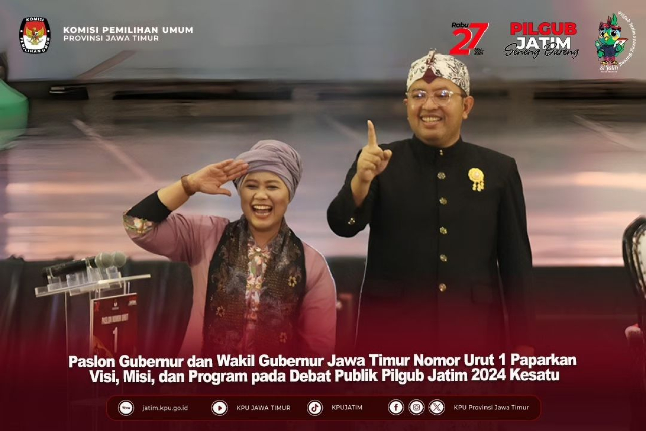 Luluk Nur Hamidah dan Lukmanul Khakim di debat perdana Pilgub Jatim. Foto: Instagram KPU Jatim