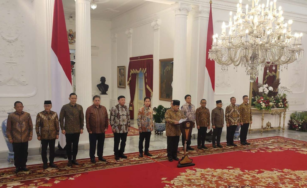 Pengumuman susunan menteri Kabinet Merah Putih di Istana Merdeka
