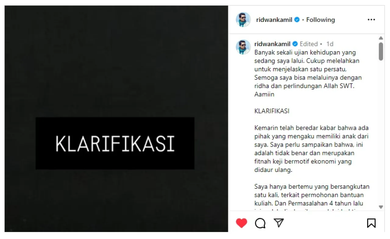 Dituduh Selingkuh dan Punya Anak dari Selebgram LM, Ridwan Kamil Jawab Begini