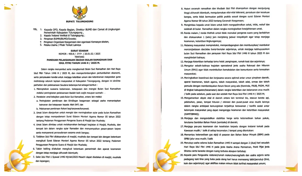 Surat Edaran Bupati Tulungagung soal Penutupan Tempat Hiburan Picu Keresahan