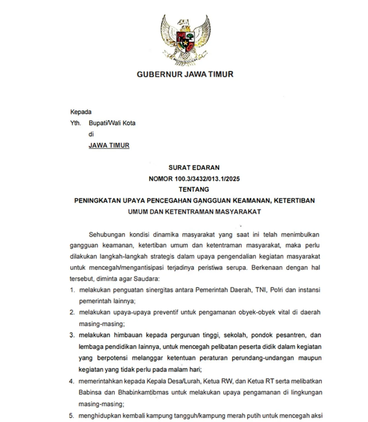 Sikapi Demo Anarkis, Gubernur Khofifah Keluarkan SE Keamanan Jawa Timur
