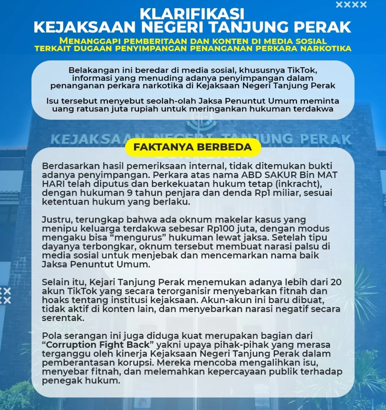 Kejari Tanjung Perak Bantah Permintaan Uang Rp500 Juta, Kasi Intel: Itu Fitnah Tak Berdasar