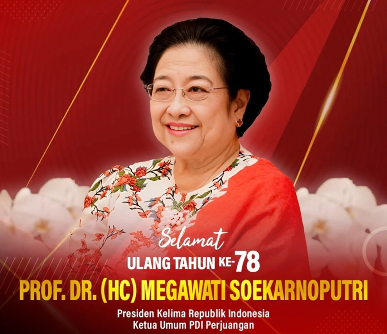 Presiden ke-5 RI dan Ketua Umum DPP PDI Perjuangan (PDIP), Megawati Soekarnoputri, berulang tahun ke-78