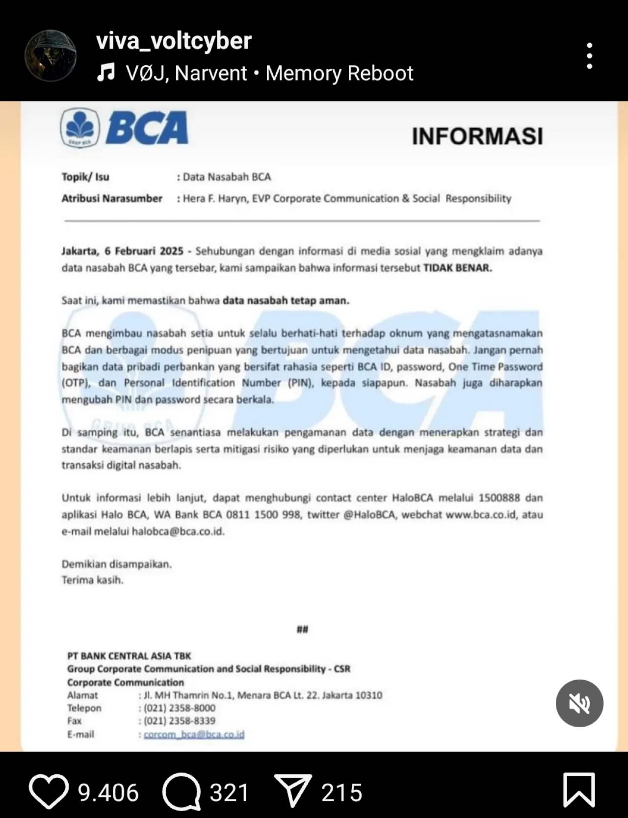 Unggahan terkait bantahan data nasabah bocor