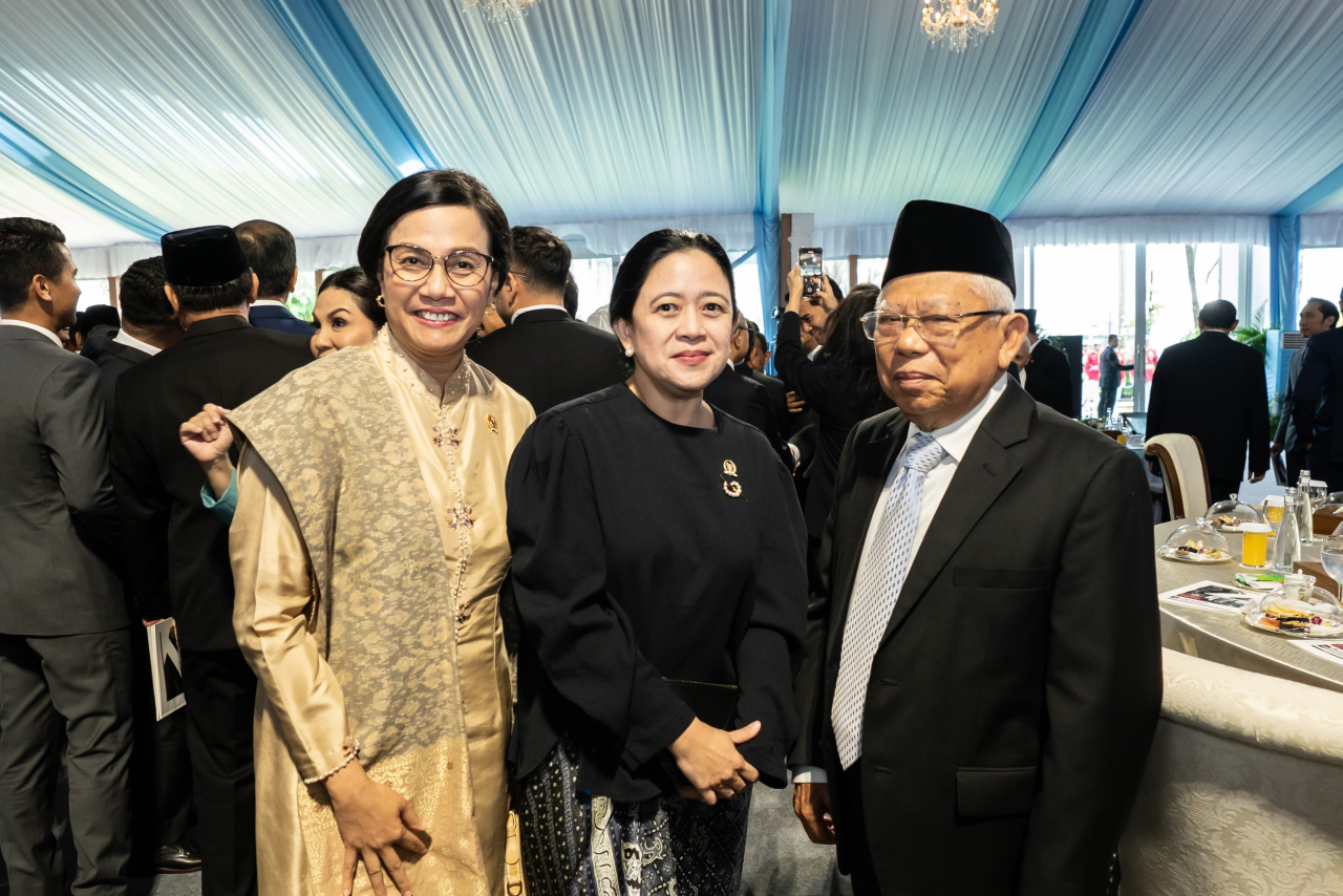 Ketua DPR RI Puan Maharani (tengah), bersama Menteri Keuangan RI, Sri Mulyani, dan Wakil Presiden ke-13 K.H. Ma'ruf Amin. (Foto: IST/Parlementaria)