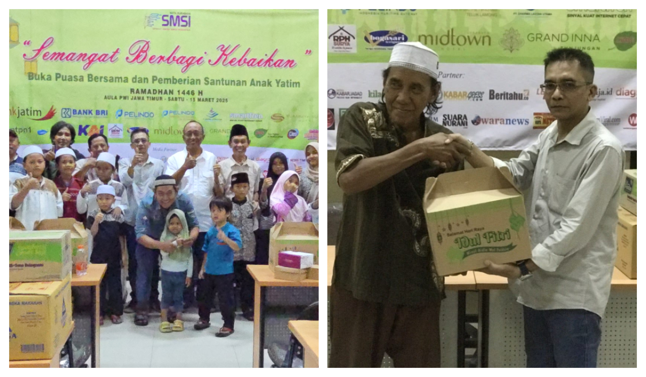 Serikat Media Siber Indonesia (SMSI) Kota Surabaya menyalurkan paket Ramadhan kepada anak yatim piatu.