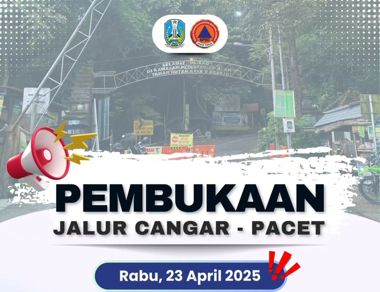 Pengumuman jalur Pacet–Cangar yang dibuka kembali mulai 23 April 2025