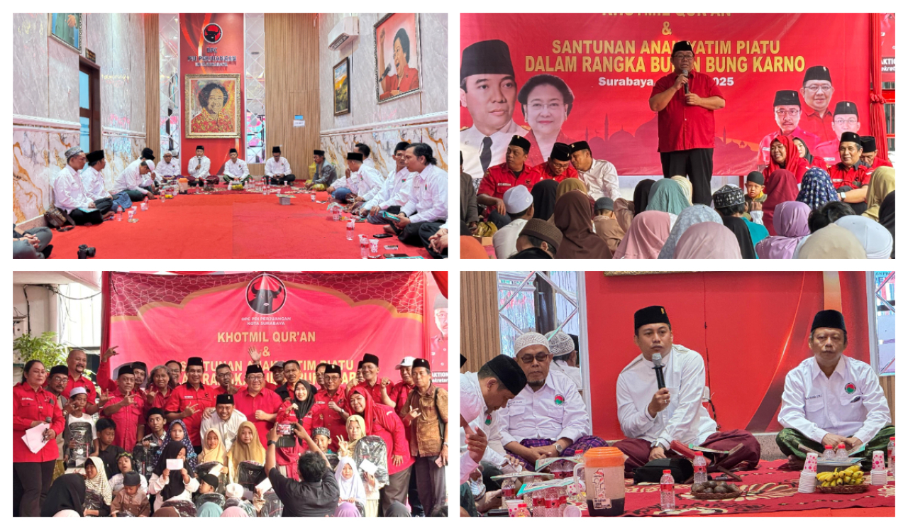 Rangkaian Bulan Bung Karno 2025, PDIP Surabaya dan Bamusi Surabaya gelar Khotmil Quran dan Berikan santunan kepada 124 anak yatim piatu