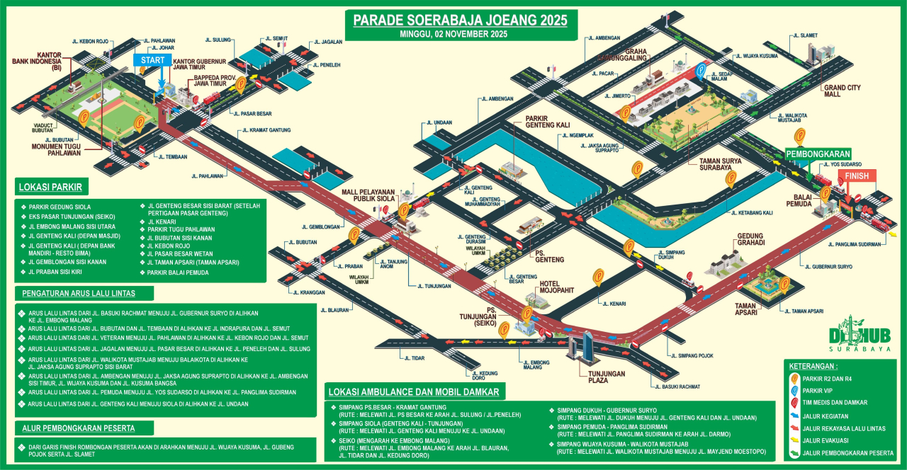 Dishub umumkan skema pengalihan arus lalu lintas Parade Surabaya Juang 2025