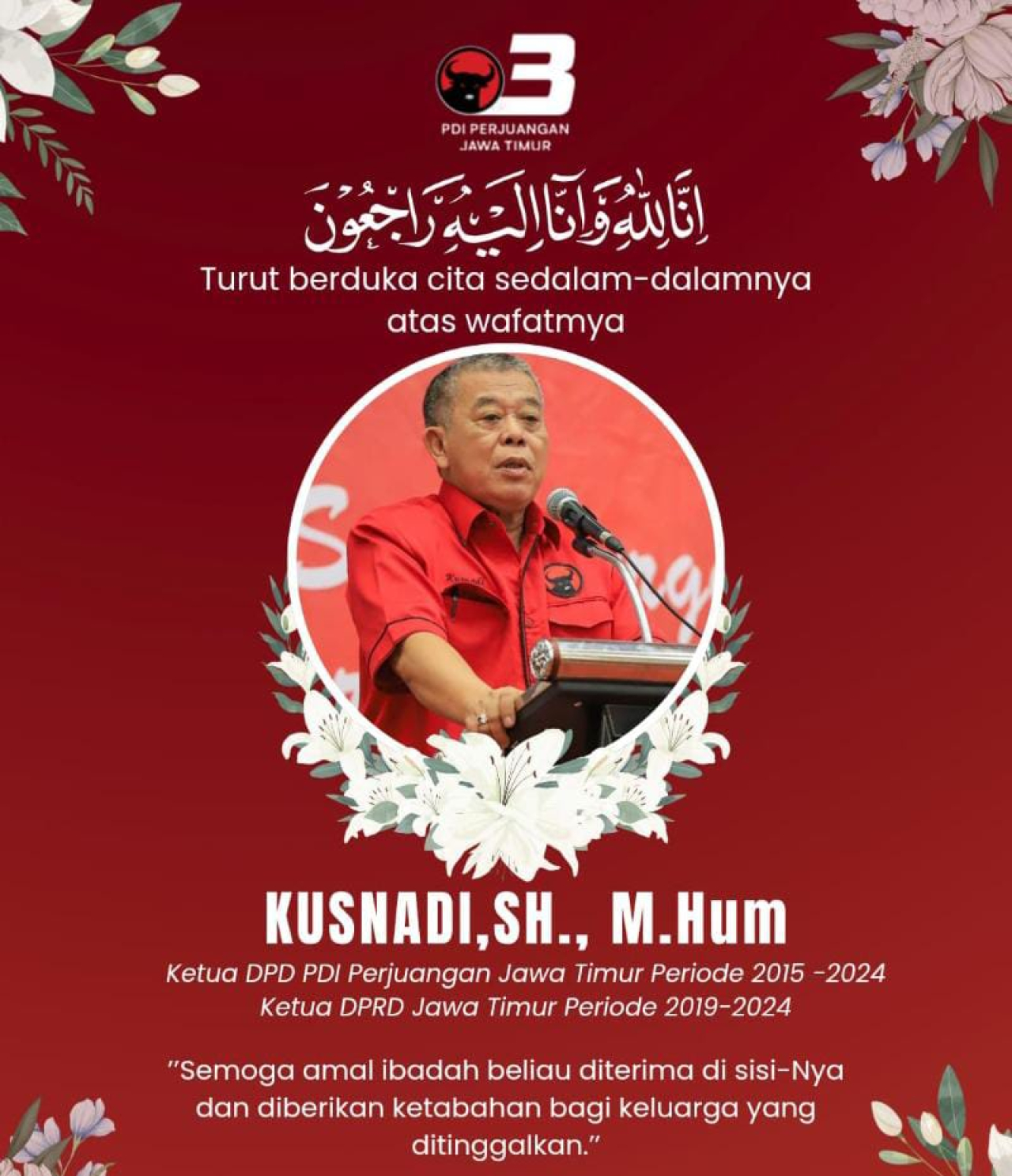 Mantan Ketua DPRD Jawa Timur Kusnadi Meninggal Dunia