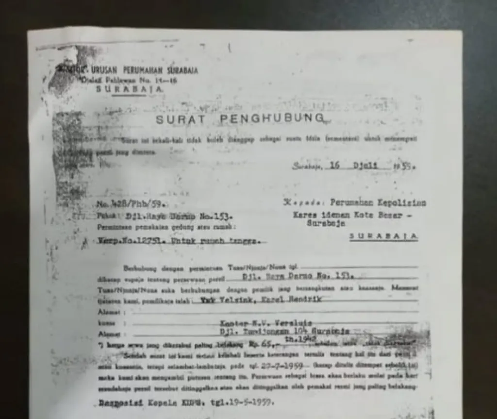 Baca juga : Muncul Surat 1959 di Polemik Eksekusi Rumah Raya Darmo 153, Tokoh Surabaya Minta Usut Tuntas Peran Kurator dan Hakim