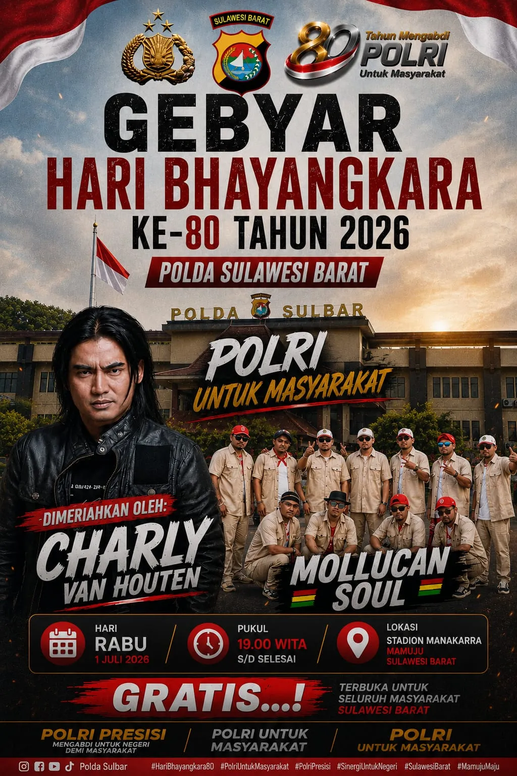 Pesta Rakyat Spektakuler! Charly Van Houten Guncang Stadion Manakarra di Gebyar Hari Bhayangkara ke-80 Polda Sulbar