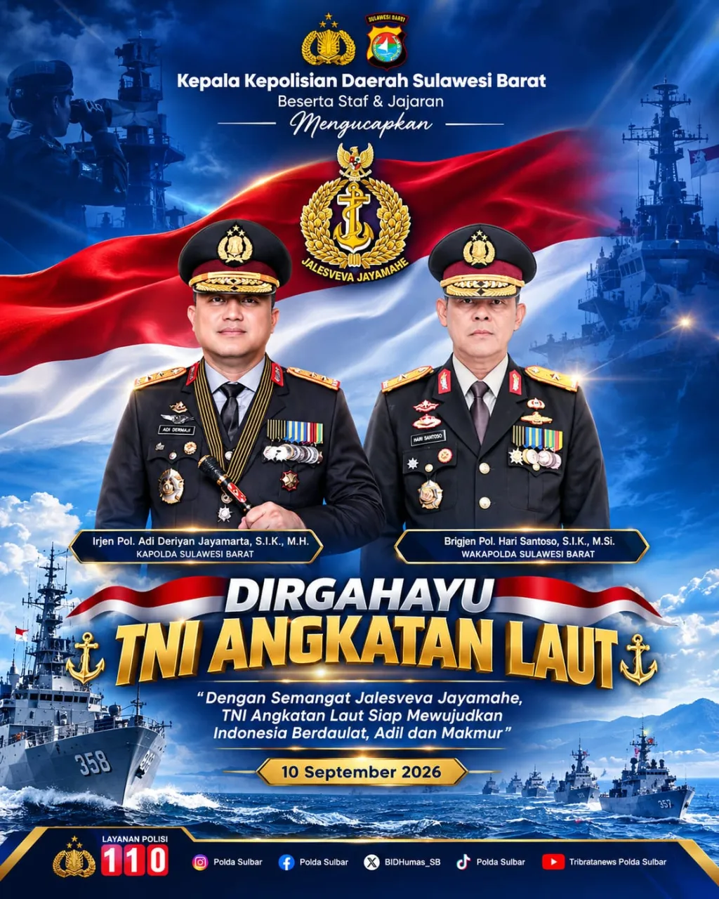 Kapolda Sulbar menyampaikan ucapan Dirgahayu TNI Angkatan Laut
