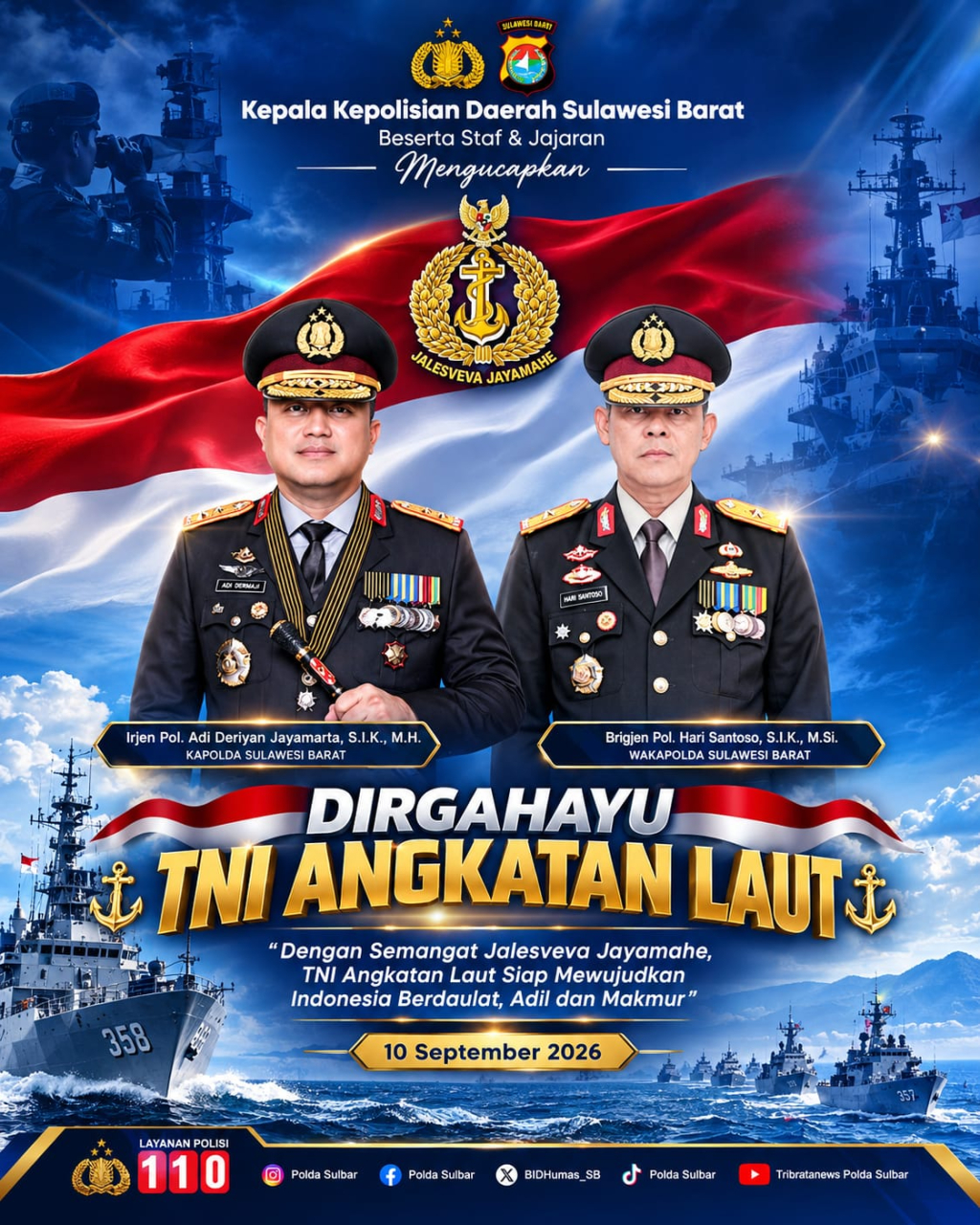 Kapolda Sulbar menyampaikan ucapan Dirgahayu TNI Angkatan Laut