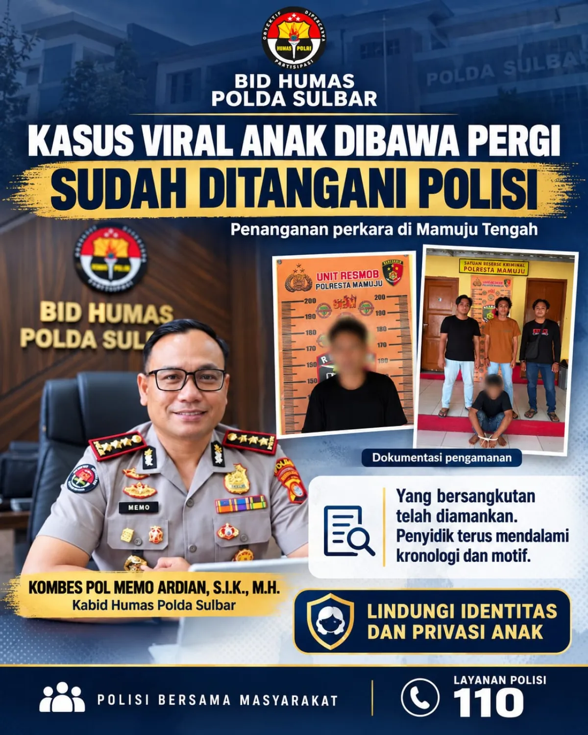 Polisi Tahan Tersangka Kasus Anak Dibawa Pergi di Mateng, Korban Mendapat Pendampingan Psikologis