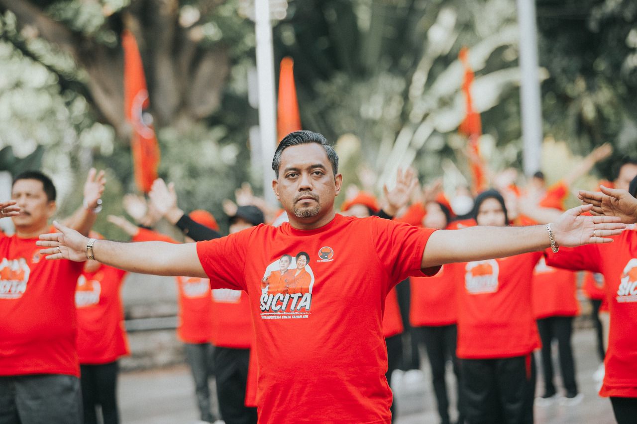 Hadrean Renanda saat mengikuti Senam SICITA di Taman Bungkul Surabaya