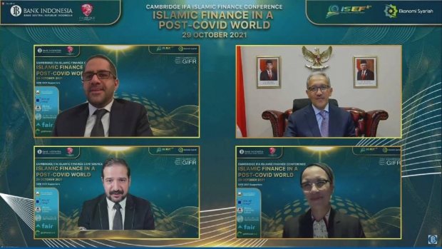 Deputi Gubernur BI, Dody Budi Waluyo dalam seminar internasional Keuangan Islam Cambridge IFA secara virtual. (Humas BI)
