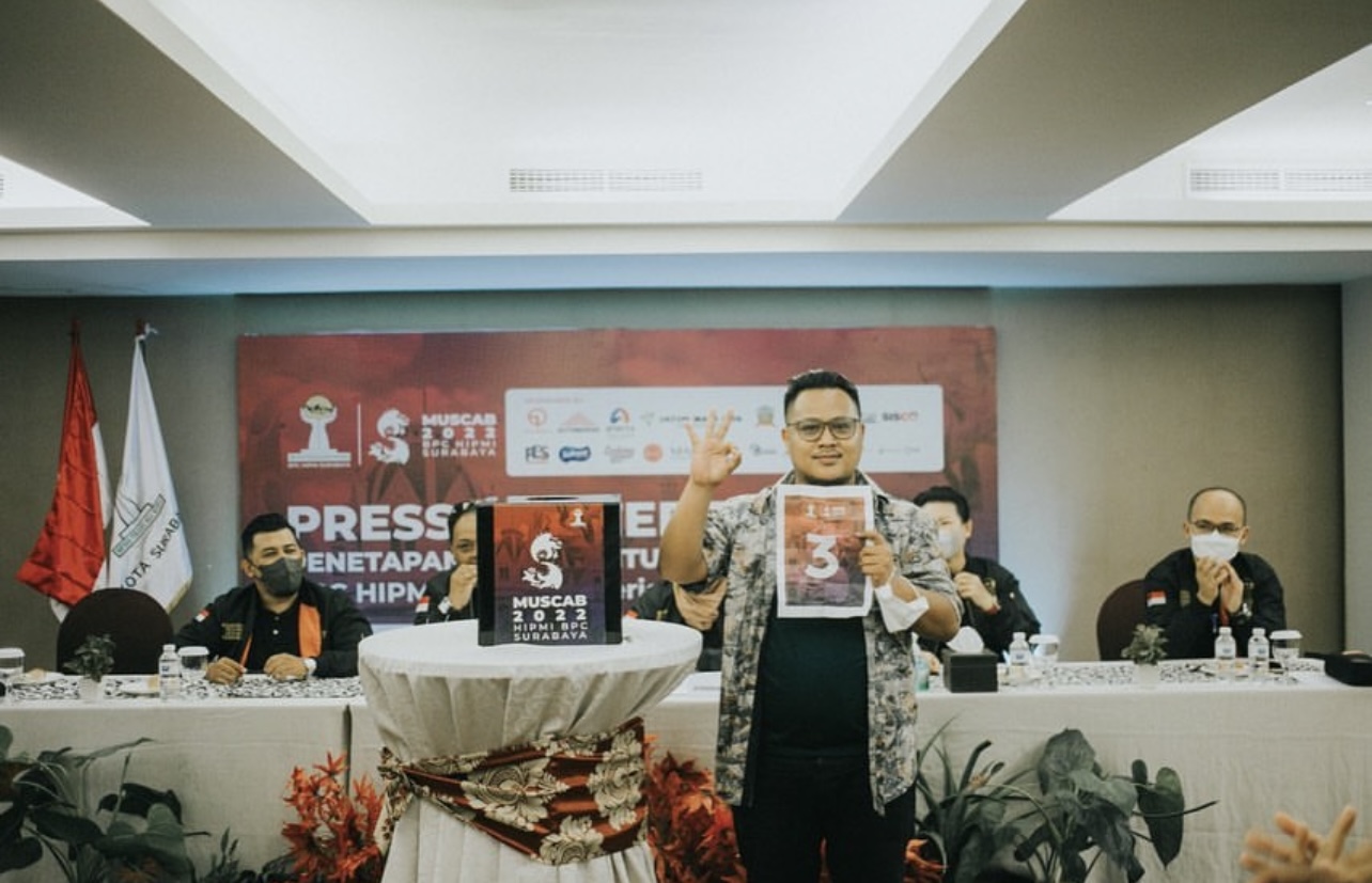 Nuryadi mendapatkan nomer urut tiga dalam pemilihan Ketua Umum BPC HIPMI Surabaya, (25/6/2022).