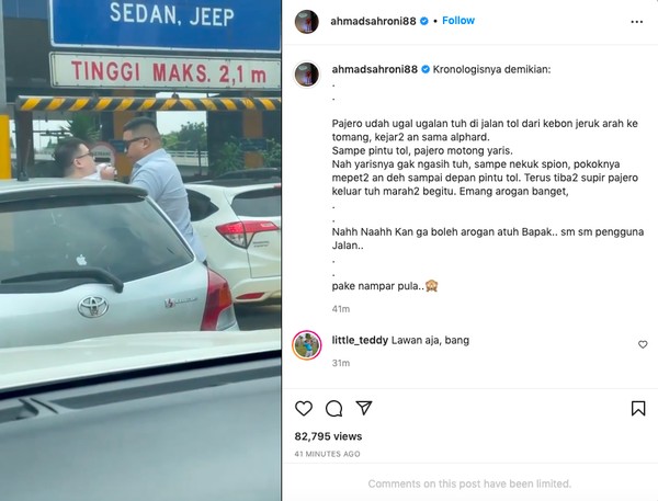 Dok: Viral Pengendara Pajero Sport Arogan di Tol (Tangkapan Layar Instagram Ahmad Sahroni)