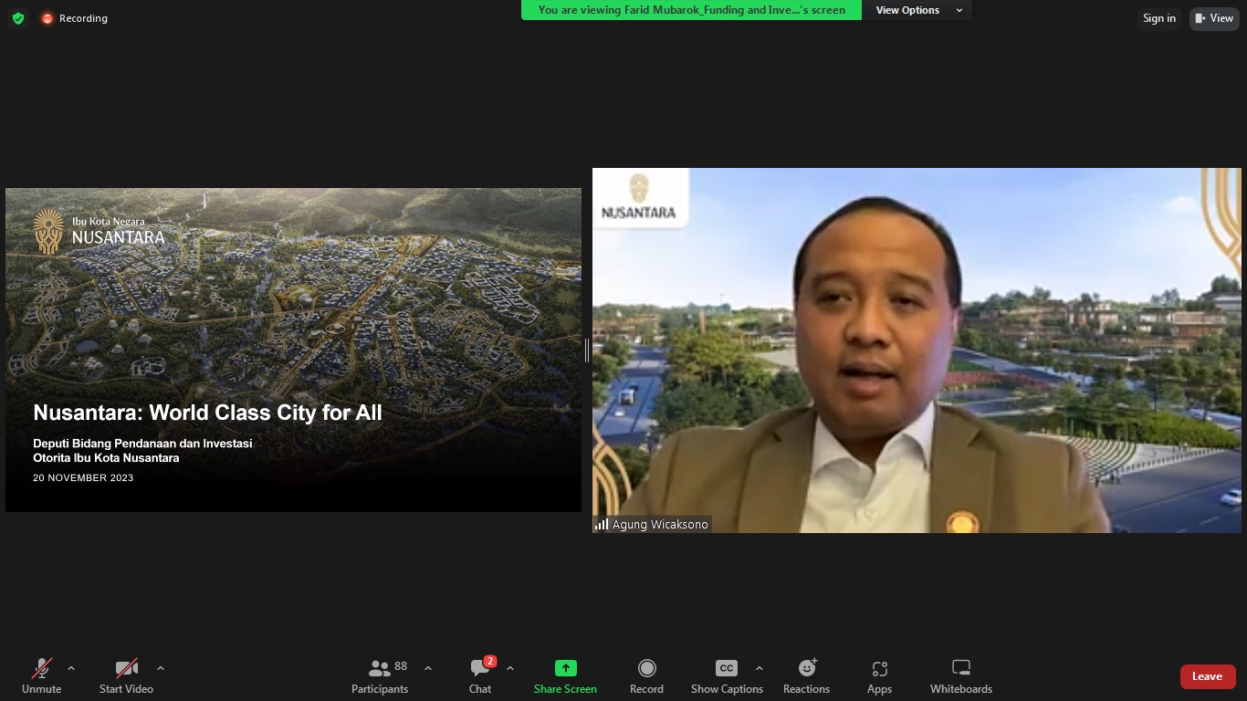 Deputi Bidang Pendanaan dan Investasi Otorita IKN, Agung Wicaksono dalam media briefing secara virtual (Foro: Info Publik)