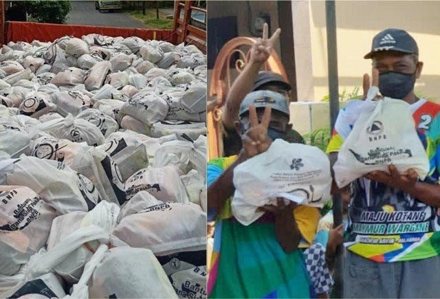 Bantuan sosial berlogo BNPB dan salam dua jari yang viral di medsos