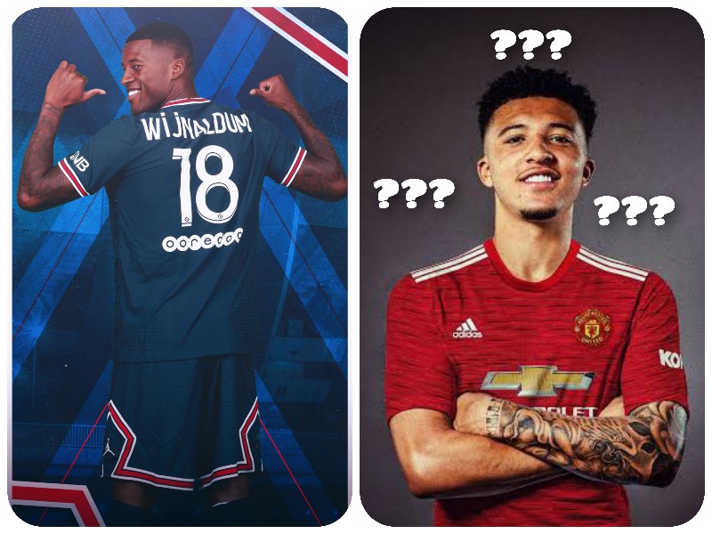 Georginio Wijnaldum (kiri) dan Jason Sancho.