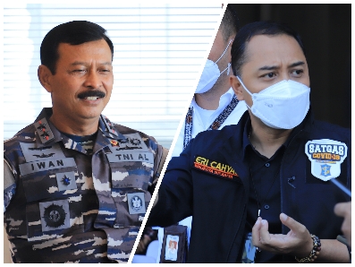 Panglima Komando Armada (Pangkoarmada) II Laksamana Muda TNI Iwan Isnurwanto dan Wali Kota Surabaya Eri Cahyadi.
