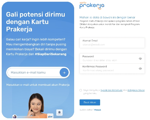 Laman prakerja.go.id.
