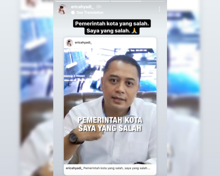 Tangkapan layar Instagram Story Wali Kita Surabaya Eri Cahyadi.