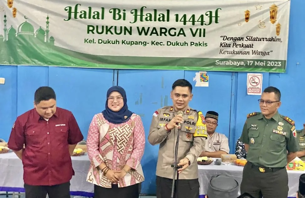 Kapolsek Dukuh Pakis Kompol Mohammad Irfan,S.E,S.I.K, Camat Dukuh Pakis Annita Hapsari, Danramil Karangpilang hadiri acara halal bihalal warga masyarakat RW.7