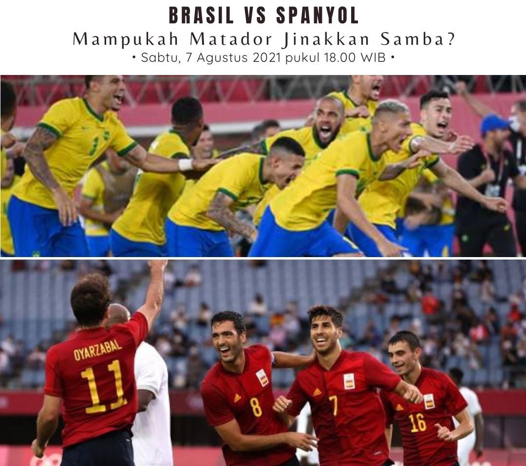 Final cabor sepak bola putra Olimpiade Tokyo 2020 antara Brasil vs Spanyol. (Twitter)